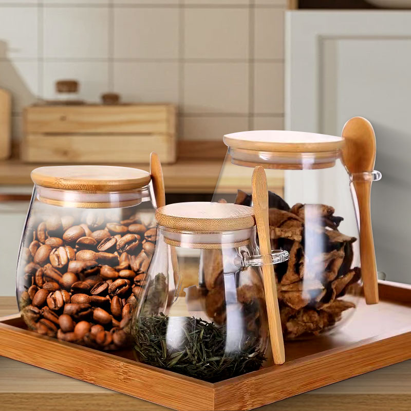 Food Storage Set Glass - 34oz sealed glass jar with spoon