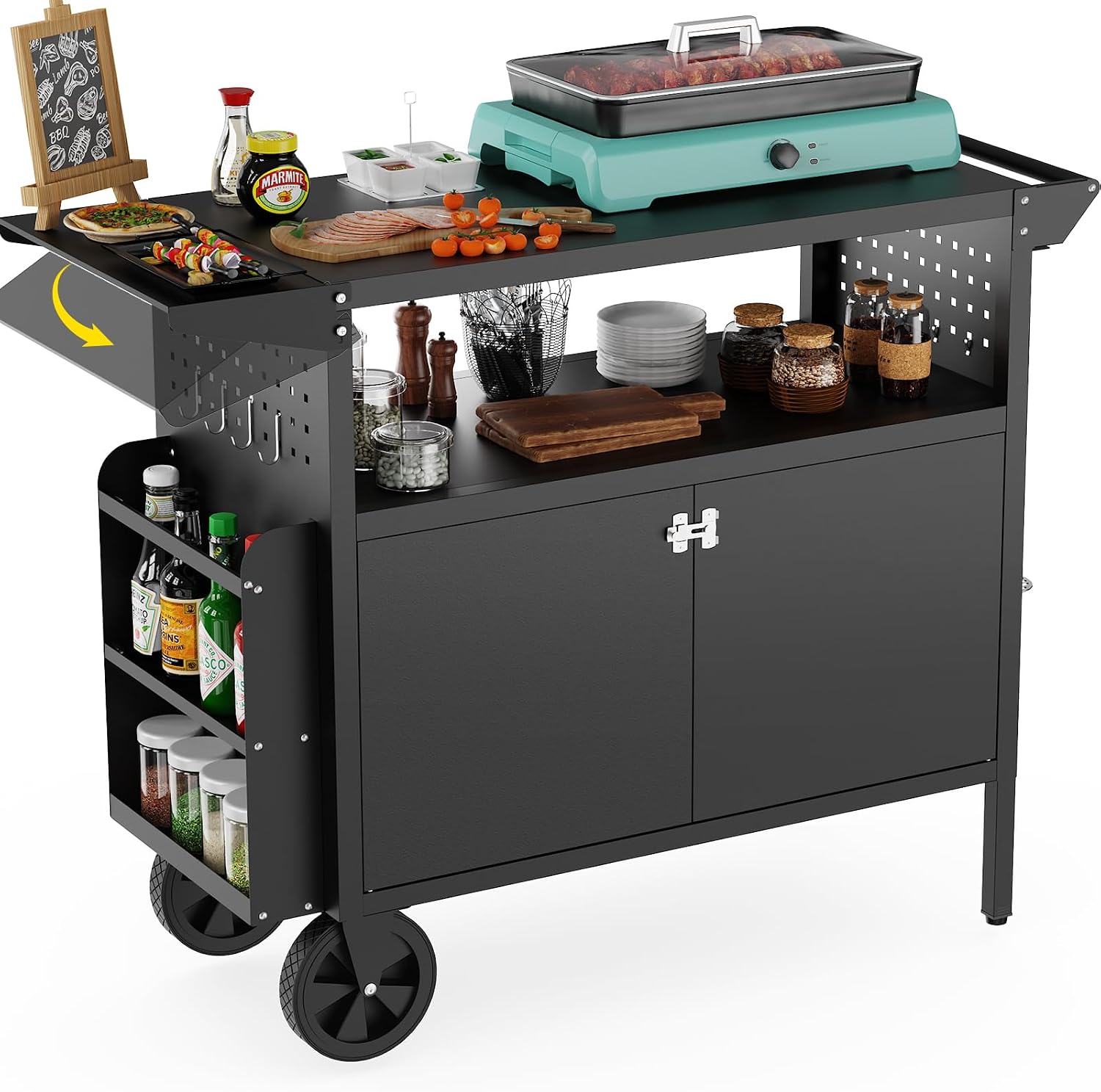 Food Storage For Camping - Outdoor Grill Cart Table With Storage