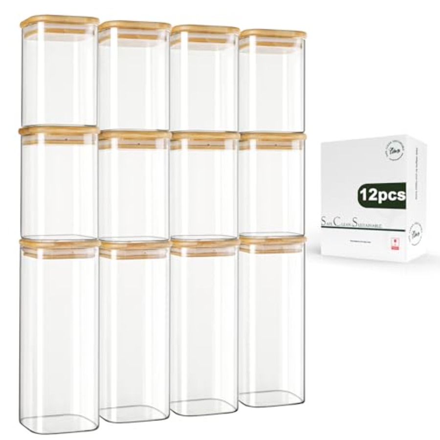 Food Storage In Pantry - 12-Pack Square Glass Storage Jars with