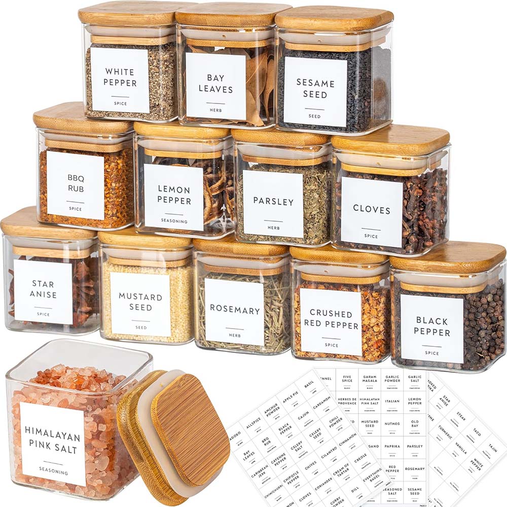 Food Storage Set Glass - 5oz Glass Jars Set with Spice