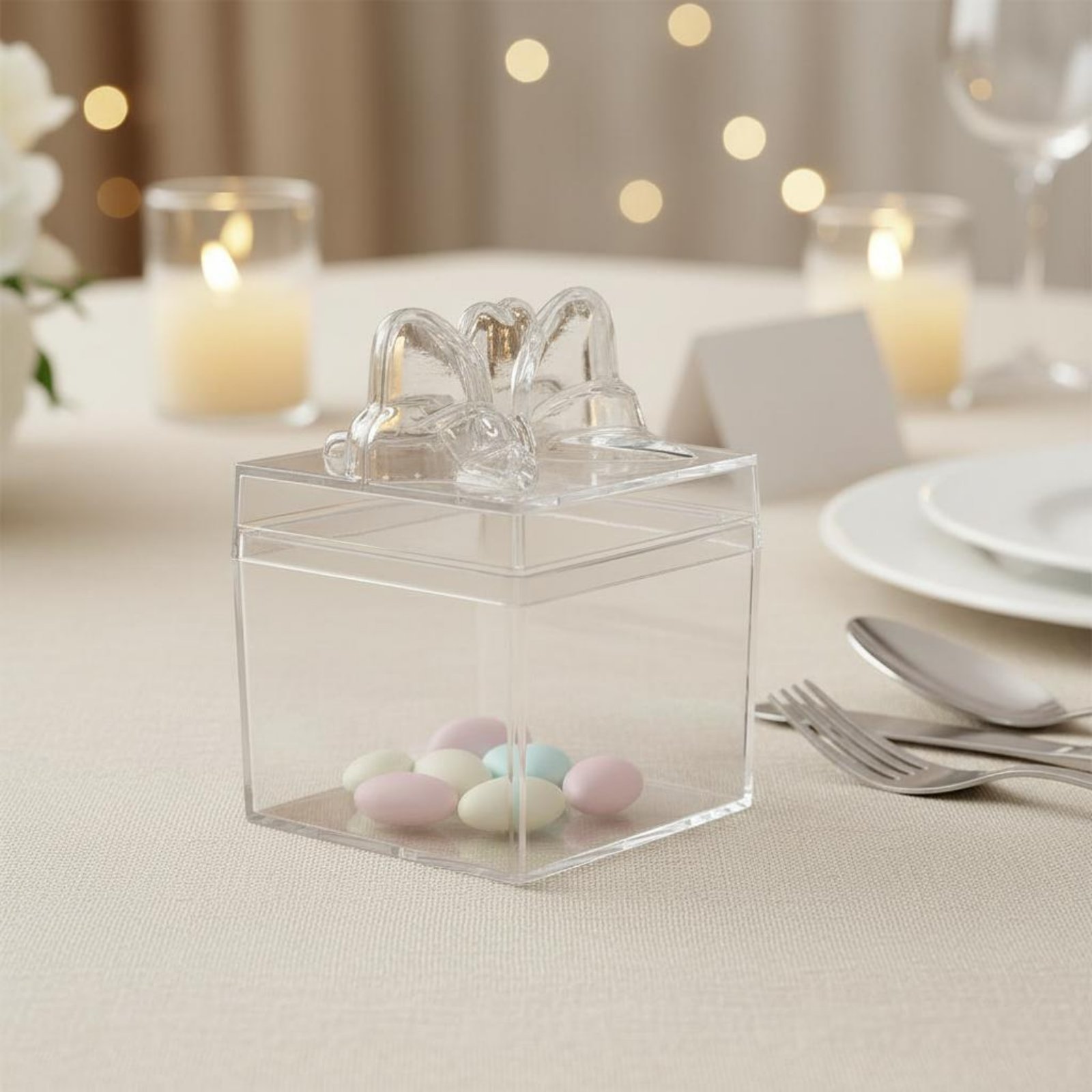 Food Storage Box - Clear Plastic Candy Box with Ribbon