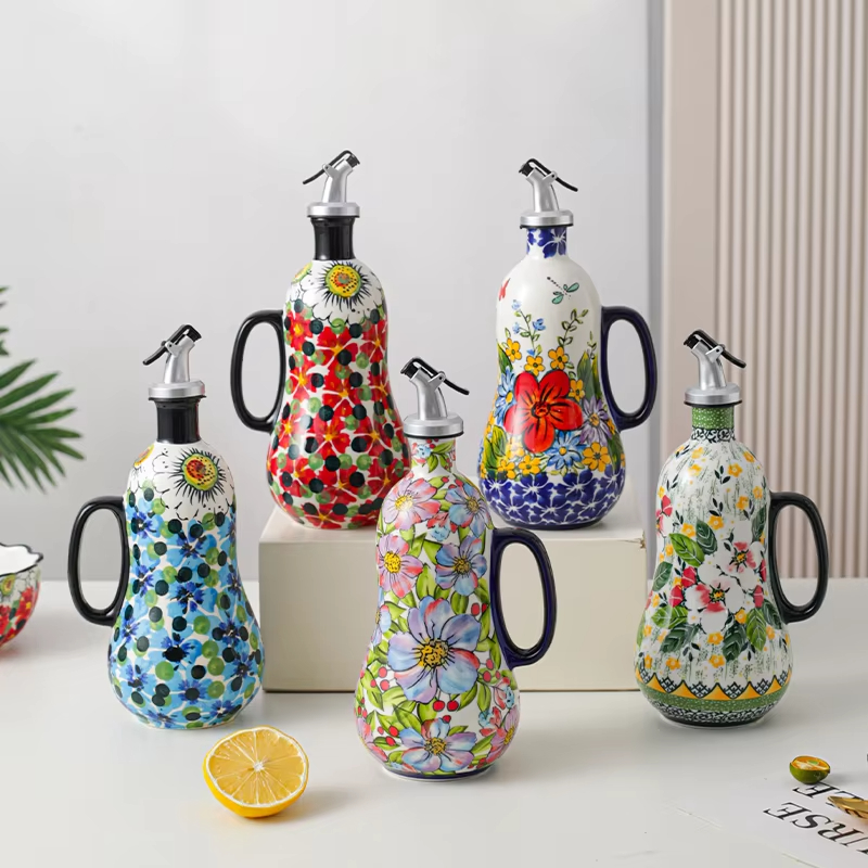 Food Storage Plants - Flowers Plants Ceramic Olive Oil Bottle