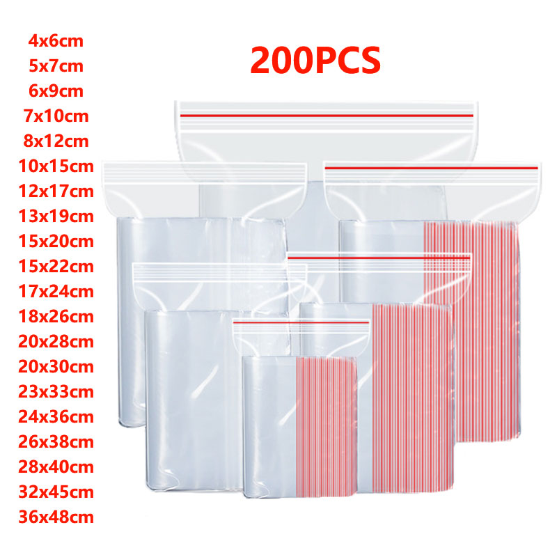 Food Storage Locker - 100/200Pcs Small Zip Lock Plastic Bags