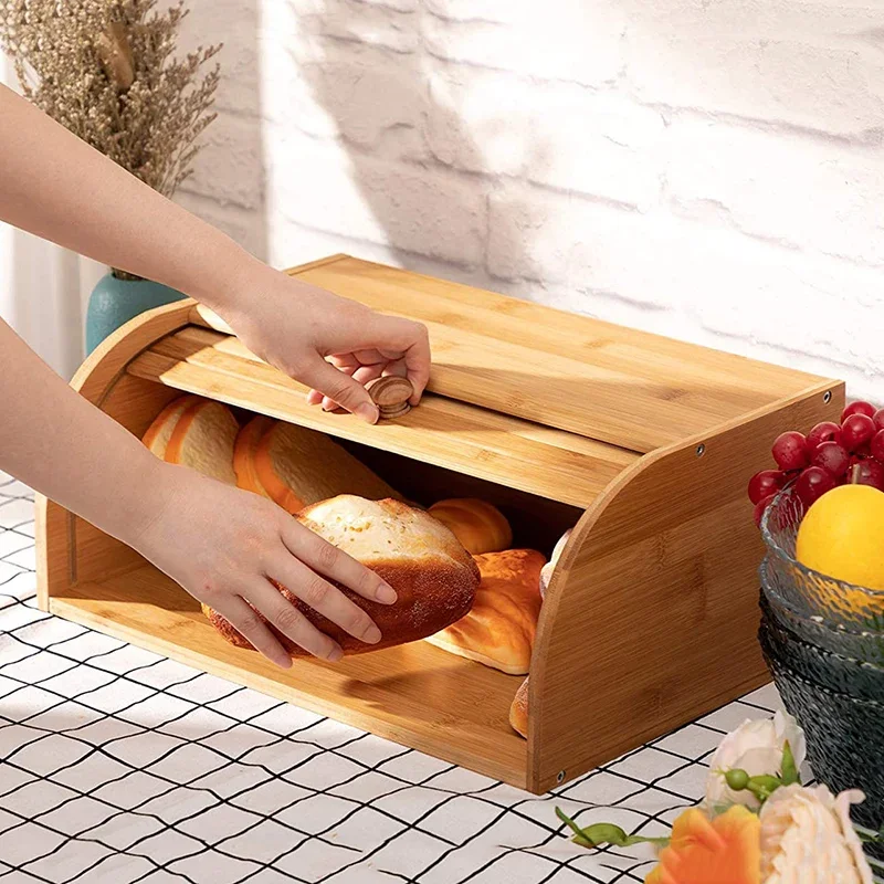 Food Storage Locker - Double Door Dustproof Bamboo Bread Box