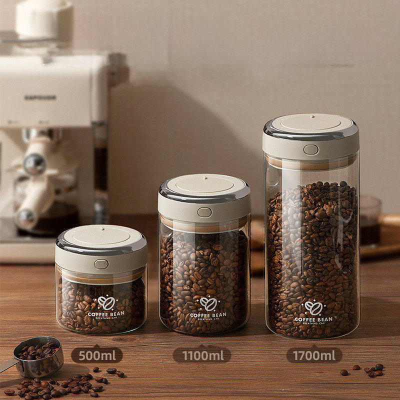 Food Storage Vacuum - 500/1100/1700ml Coffee Beans Vacuum Sealed Tank