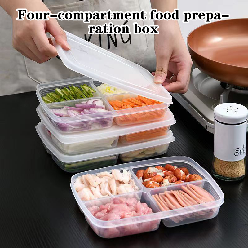 Food Storage Freezer - New【4 Grids Plastic Storage Box Portable