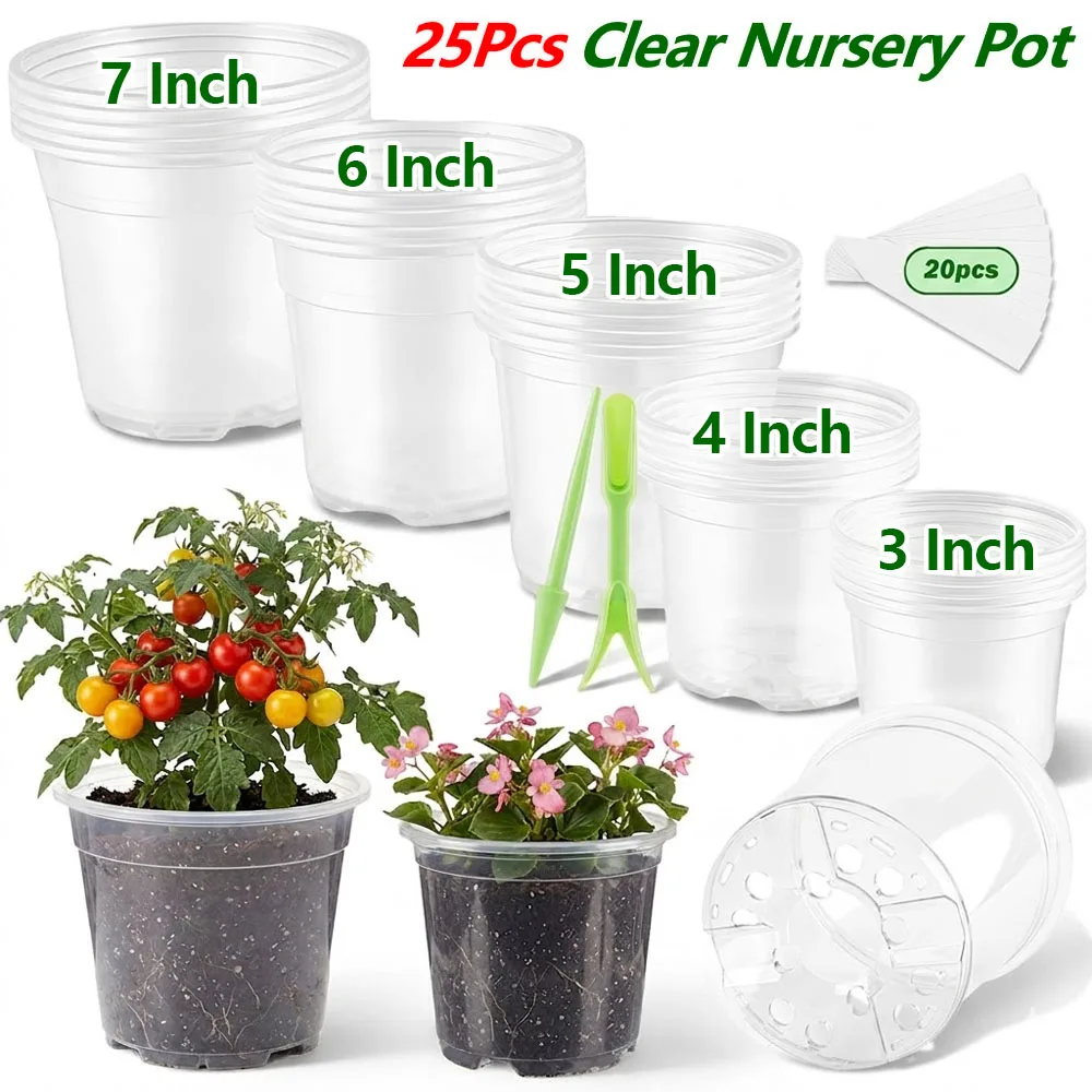 Food Storage Plants - 25Pcs 3/4/5/6/7 Inch Clear Nursery Pot