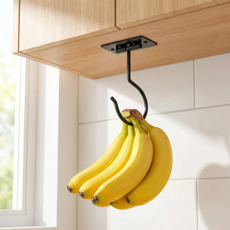 Food Storage In Cabinets - Black Metal Self-Adhesive Banana Hook Foldable